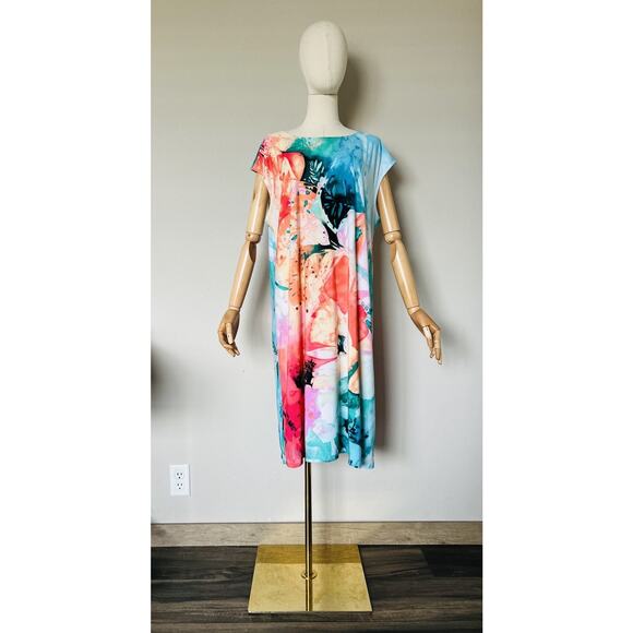 Chico’s Sz 3 US 16/18 Lively Blooms Iona Sublimation Dress Floral Cap Sleeve - Picture 1 of 15